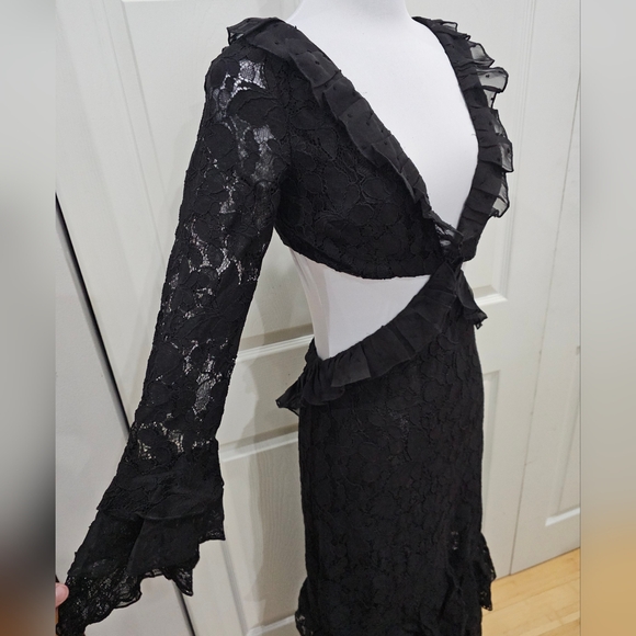 ~SOLD~ Dolls Kill Current Mood Witchy The Rumors Black Lace Cut Out Maxi Dress S - Picture 4 of 14